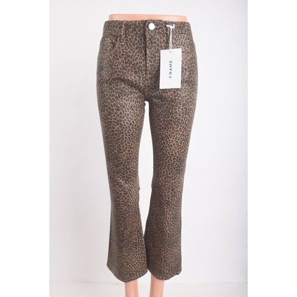 Frame Womens Le Crop Mini Boot Jeans Sz 28 Brown Black Leopard Print NWT - Picture 1 of 7